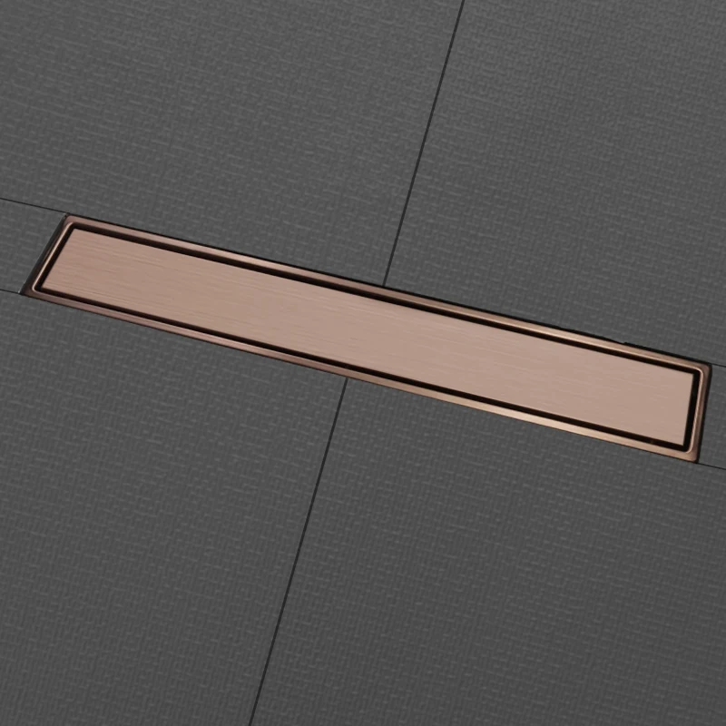 304 Stainless Steel Bathroom Drain Brushed Rose Gold 800/600mm Rectangular Linear Tile Insert Anti-Odor Floor Drain Bathroom