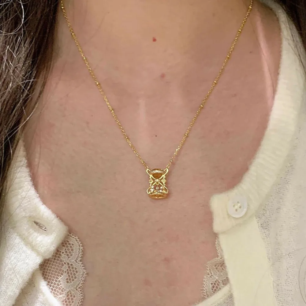 الإبداعية الفاخرة 925 فضة البطانة الزركون الذهب اللون جوفاء التدريجي الوقت الساعة الرملية قلادة قلادة للنساء مجوهرات هدية