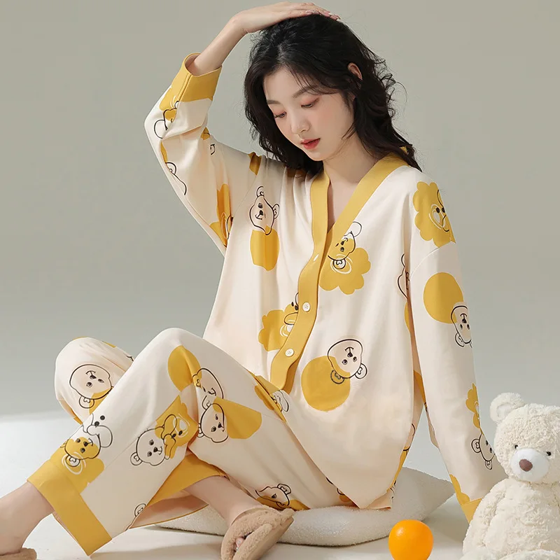 New Two-Piece Pajamas Ladies Spring And Autumn Long-Sleeved Homewear Autumn And Winter Models Ladies Casual Pajamas Homewear Set