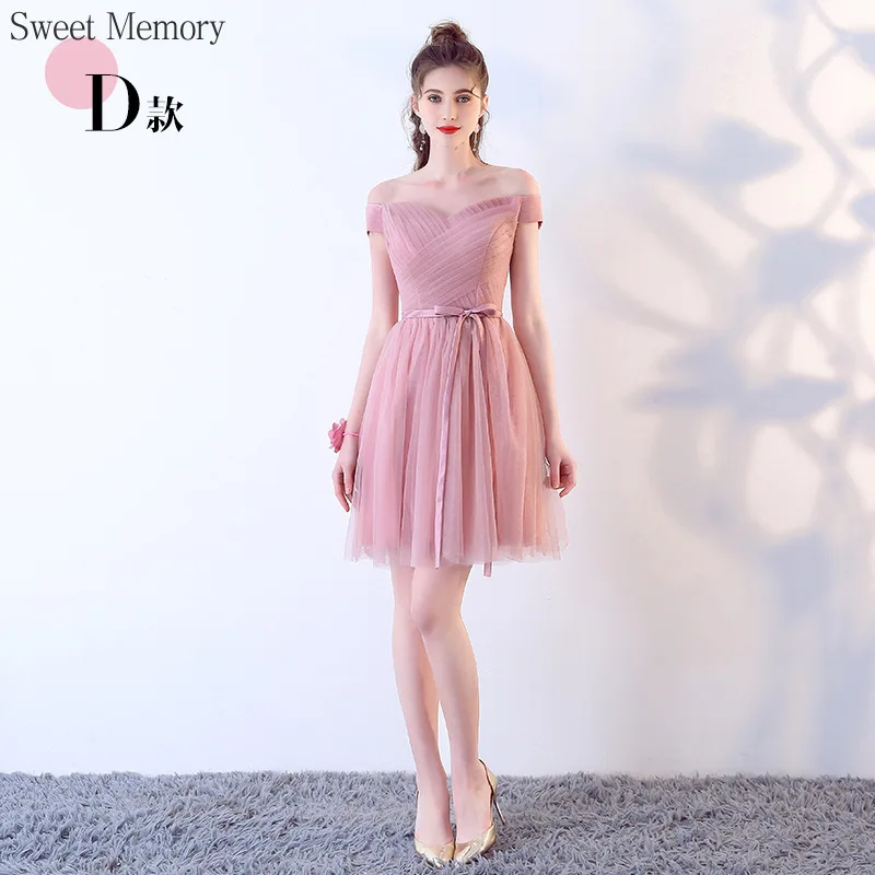 F79 Custom Made 6 Styles Pink Short Brdeismaid Dresses Mesh Tulle Net Graduation Party Dress For Weddings And Events