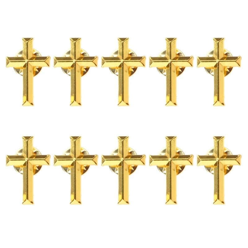 10pcs/set Golden Cross Metal Badge on Christian Cross Pin Brooch Jewelry For Women Men Party Jewelry Accessories Gifts