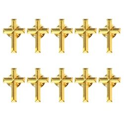 10pcs/set Golden Cross Metal Badge on Christian Cross Pin Brooch Jewelry For Women Men Party Jewelry Accessories Gifts