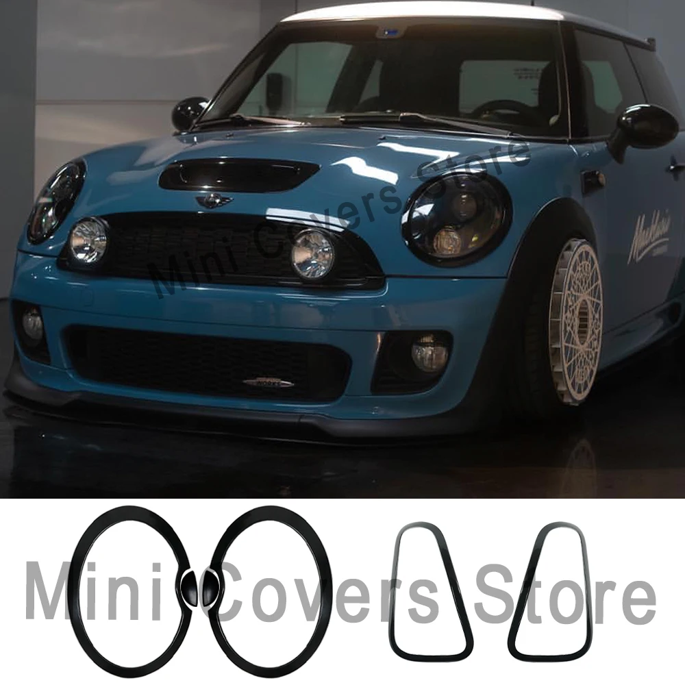 For MINI Cooper S R50 R52 R53 Gloss Black Car Headlight Head Tail Light Rear Lamps Frame Rings Cover Stickers  Auto Accessories