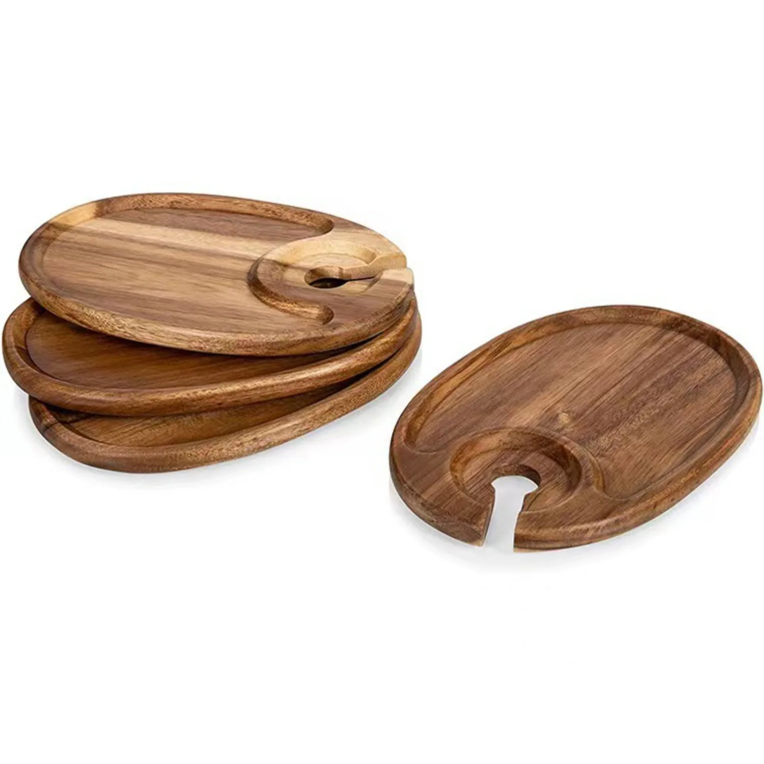 

Acacia Wood Goblet & Steak Deli Tray with Wine Glass Holder - Party/Event Home Use