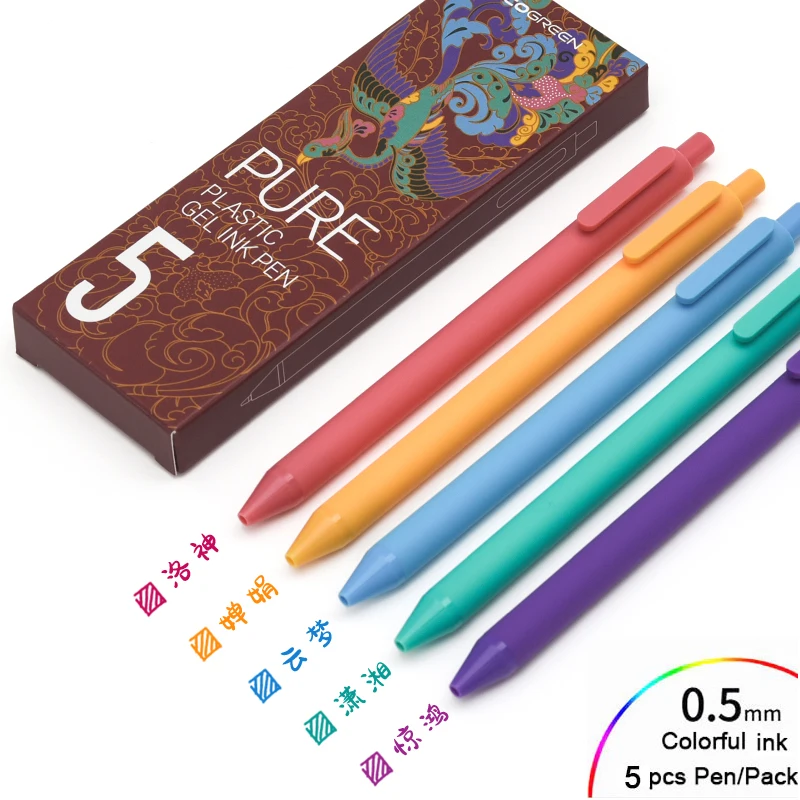 Imagem -05 - Canetas Gel Retráteis Kawaii Kaco Papelaria Smooth Writing Ink Diários Cadernos Planner Desenho 10 20 Cores 0.5 mm