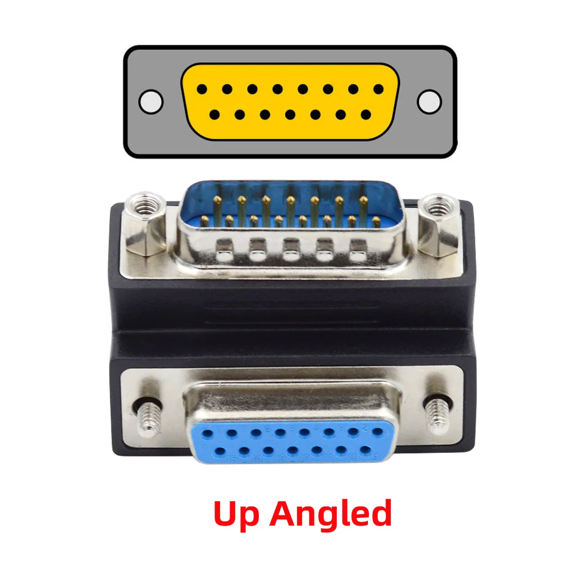 Xiwai DSUB 15Pin Male to Female Extension Adapter DSUB RS232 15Pin D-subminiature Connector 90 Degree Angled