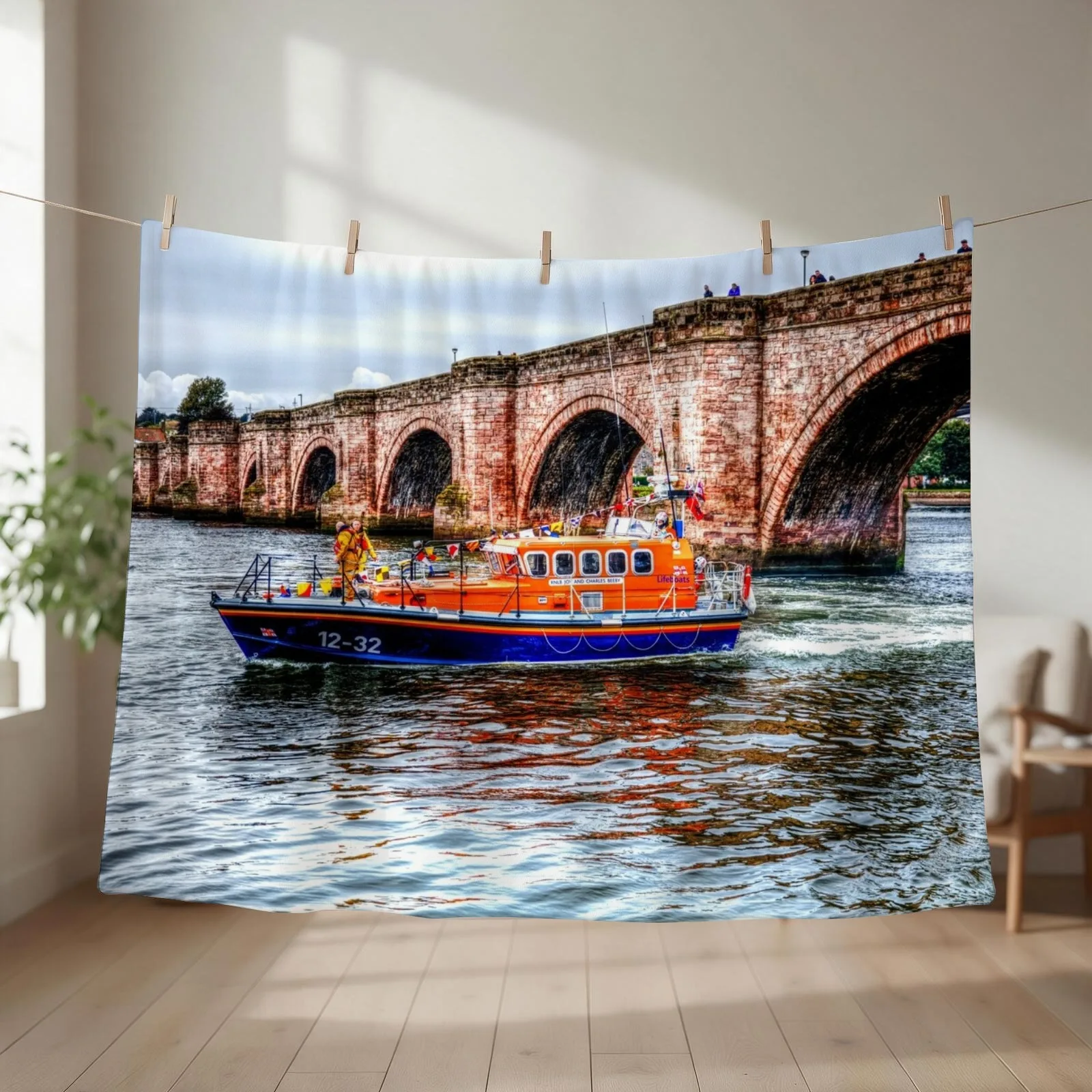 Berwick Upon Tweed RNLI Lifeboat And Old Bridge Throw Blanket couch cozy soft plush fuzzy picnic outdoor blanket