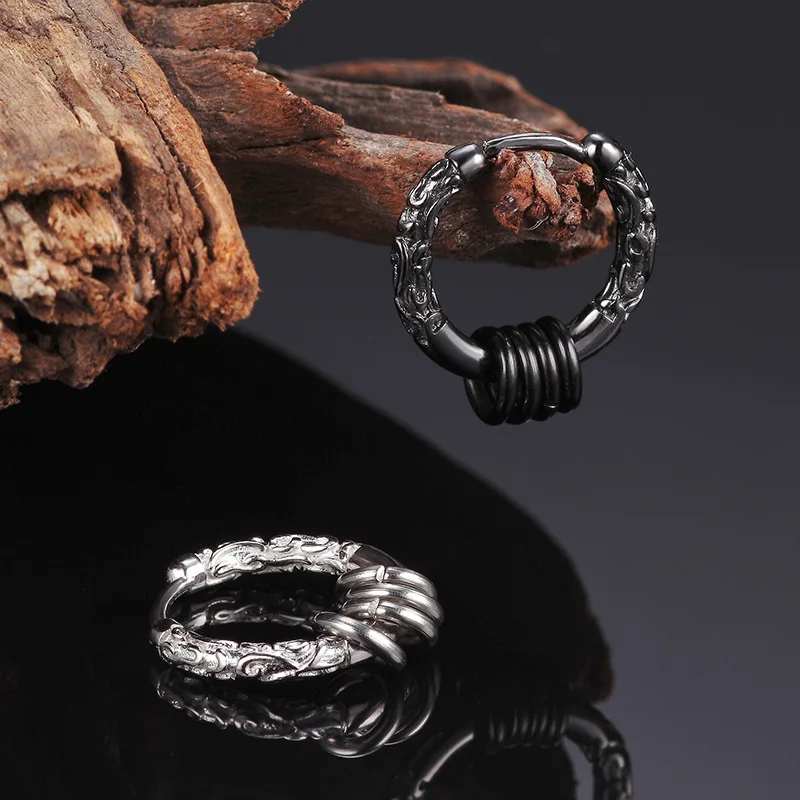 S925 sterling silver earrings stud earrings men's black gold earrings new trendy personality single hip hop earrings