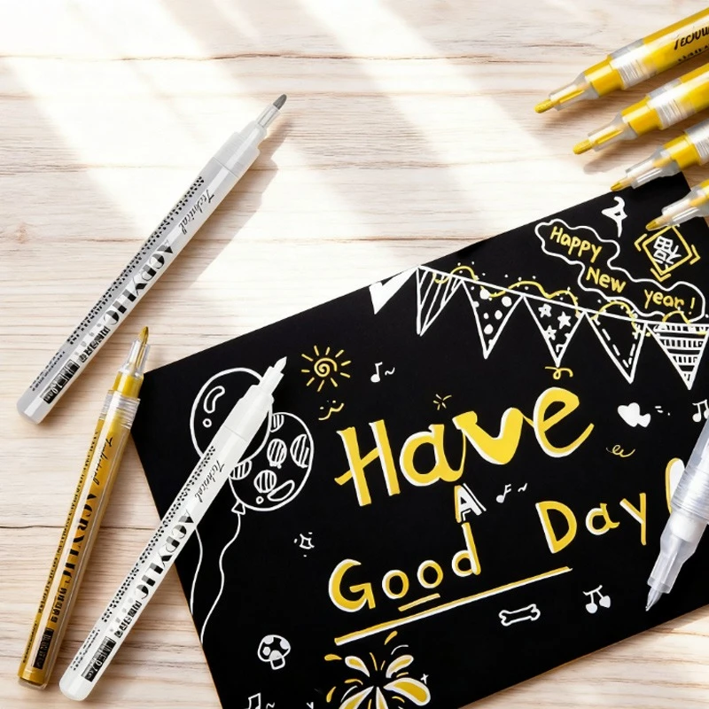 

Metallic Acrylic Marker 0.7mm/1.0mm Quick Dry Waterproof Not Fade for Signature Hand-drawn Graffiti Drawing Card Invitation
