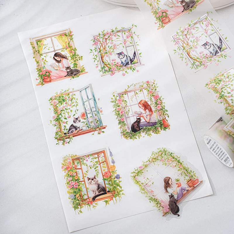 1roll Tape Weekend Window Sill Series Leisure Character Window PET Tape Decoration Notebook Photo Frame Stationery DIY Stickers