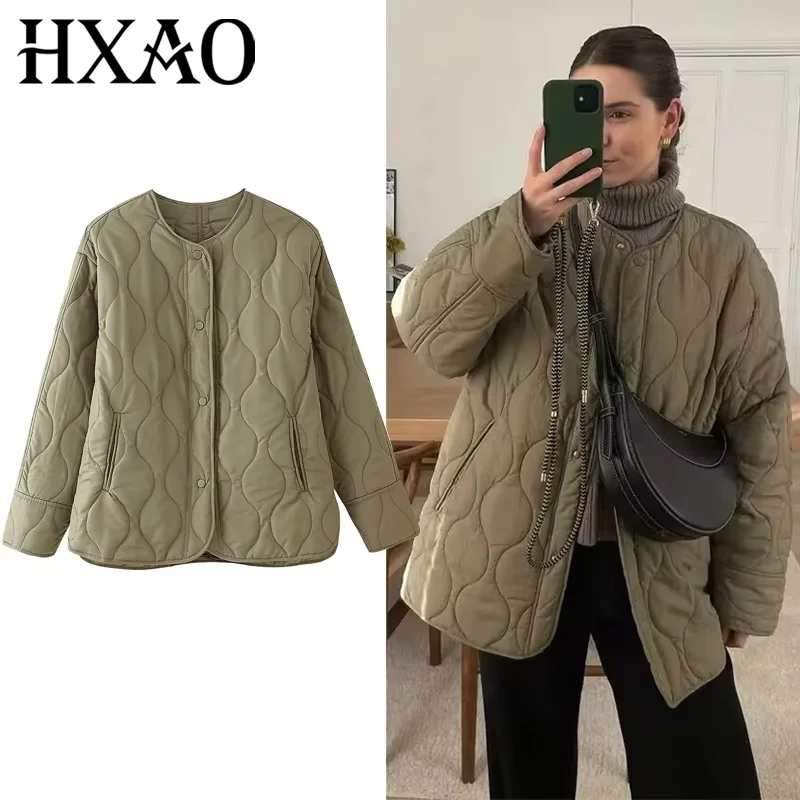 

HXAO женские пальто стеганая куртка женская теплая однотонная парка осень-зима демисезонное свободное легкое стеганое женское пальто