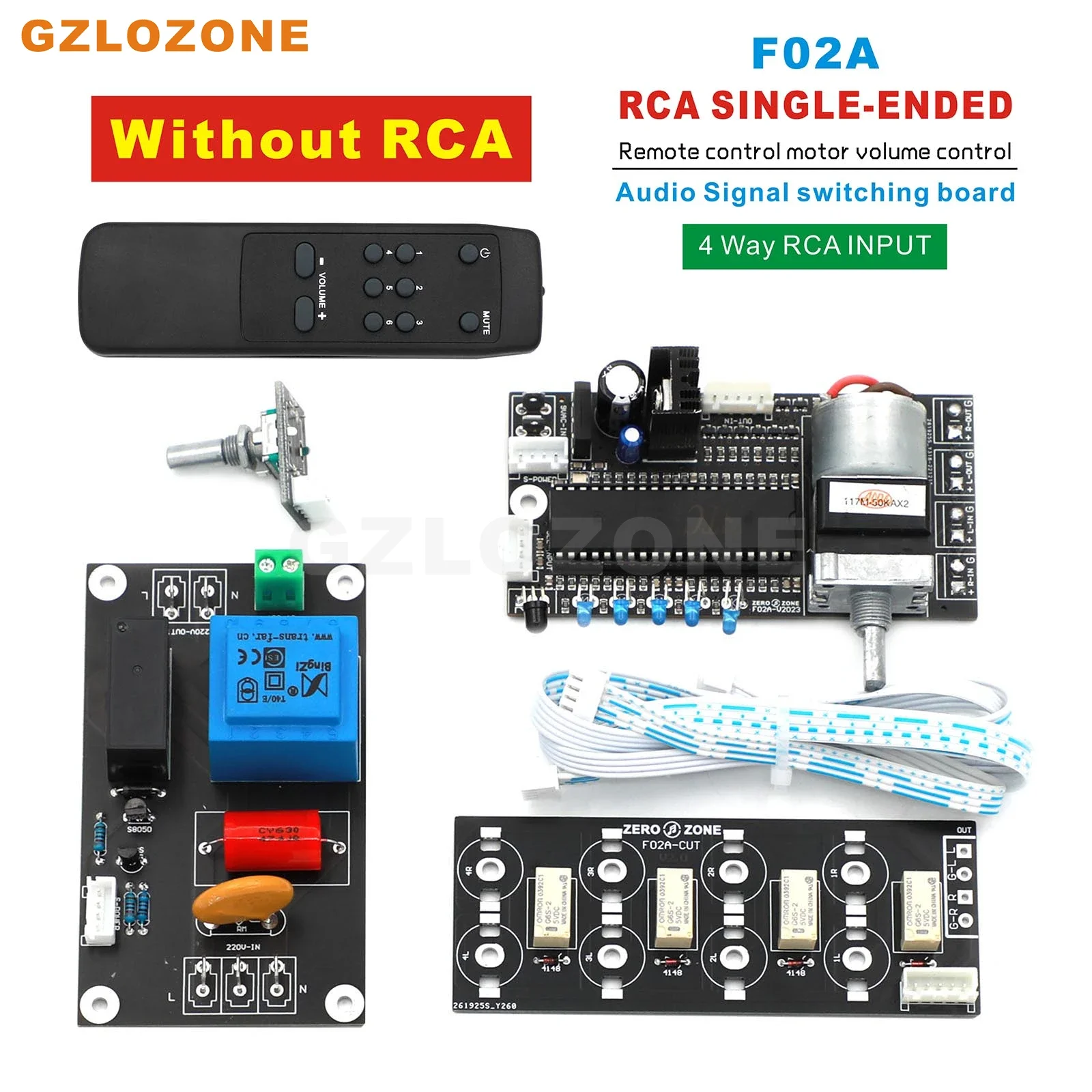 F02A RCA Single-end Remote ALPS Motor Volume Control Board Support 4 Way Audio Input (Without RCA)