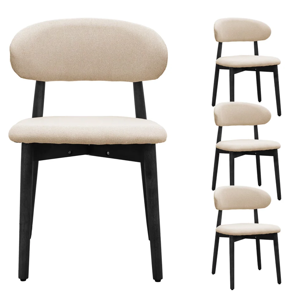 

Beige Cotton-Linen Upholstered Dining Chair (Black Legs) -4pcs for Kitchen/Restaurant/Living