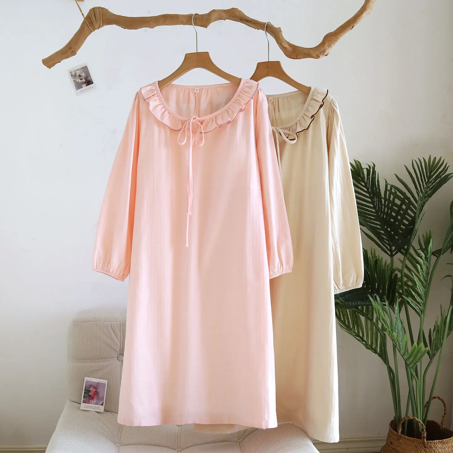 

Pure Cotton Night Gown Woman Sleepwear One Piece Dress Nightwear Spring Autumn New Pajamas Dress Nightie Women's Nightgown