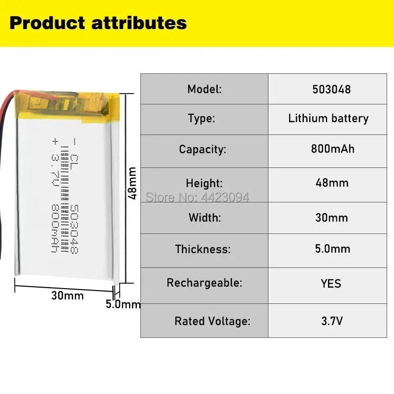 3,7 В 800 мАч 503048 053048   Литий-полимерный аккумулятор для планшета MP3 MP4 GPS беспроводная стерео Bluetooth-гарнитура перезаряжаемая батарея