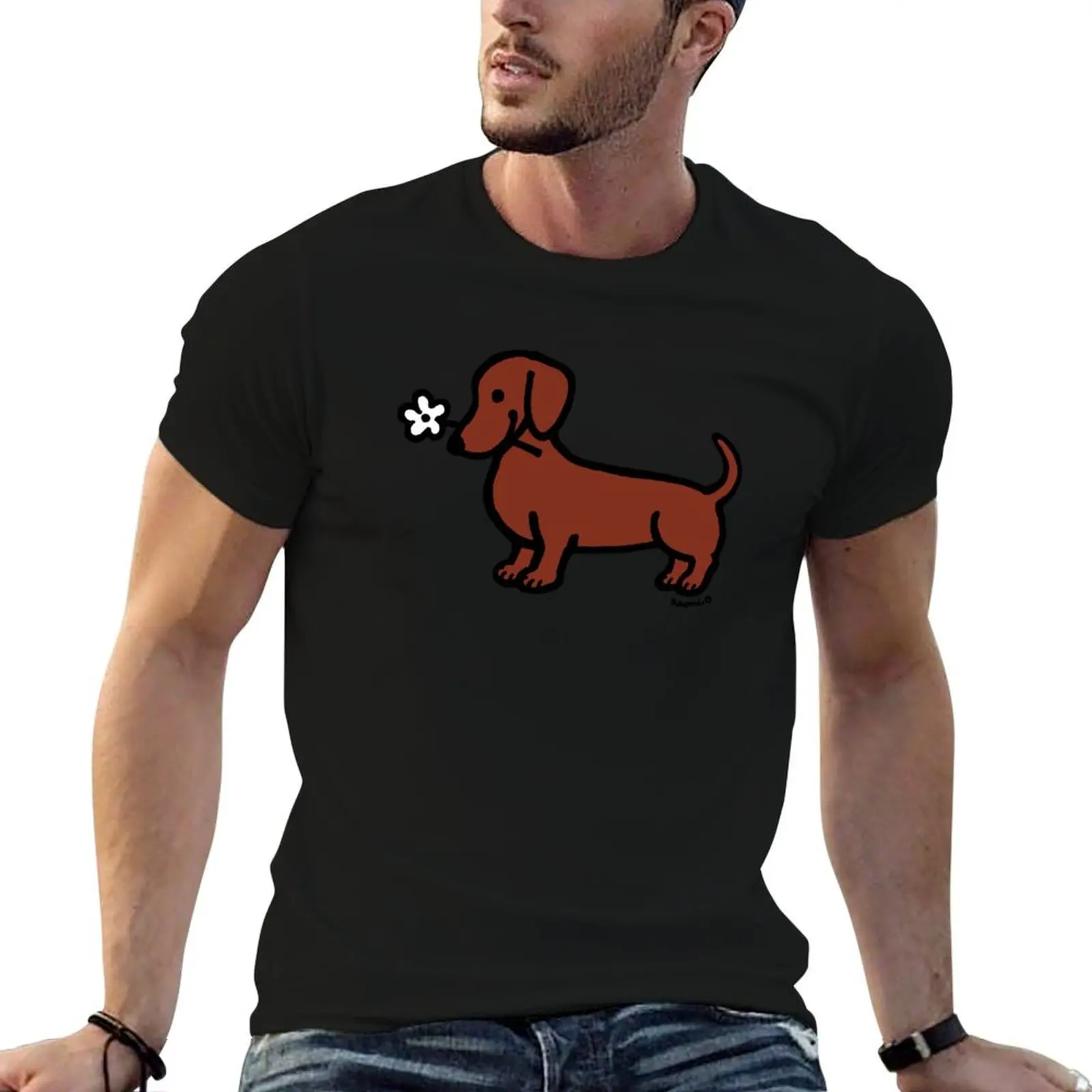 

Red Smooth Dachshund Tiny Flower T-Shirt t shirt for man 100 percent cotton cotton t shirt man T-Shirt