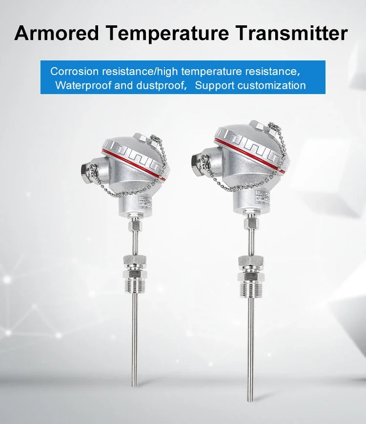 Imagem -02 - Termopar Blindado Pt100 j K-tipo Transmissor de Temperatura M20x1.5 Resistência Térmica tc Rtd Sensor 420ma 05v Rs485