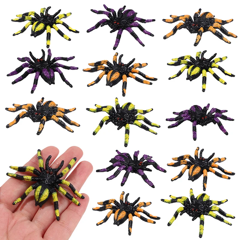 5Pcs Halloween Plastic Spiders Kids Trick Toys Happy Halloween Party Spider Web Home Decoration Haunted House Horror Props