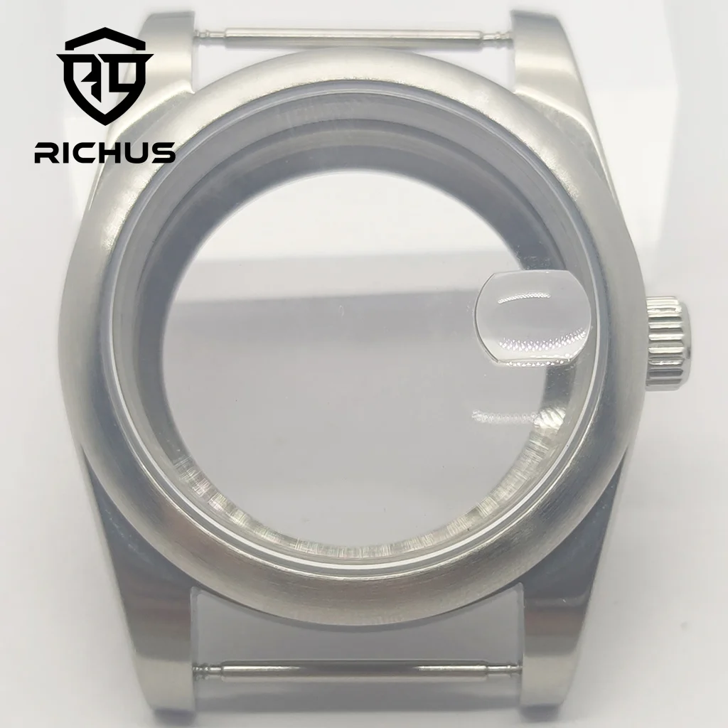 richus-nh35-時計ケース-36-39-ミリメートルシルバーつや消し時計ケースサファイアガラスフィット-nh34-nh35-nh36-eta2824-pt5000-miyota8215-dg-ムーブメント