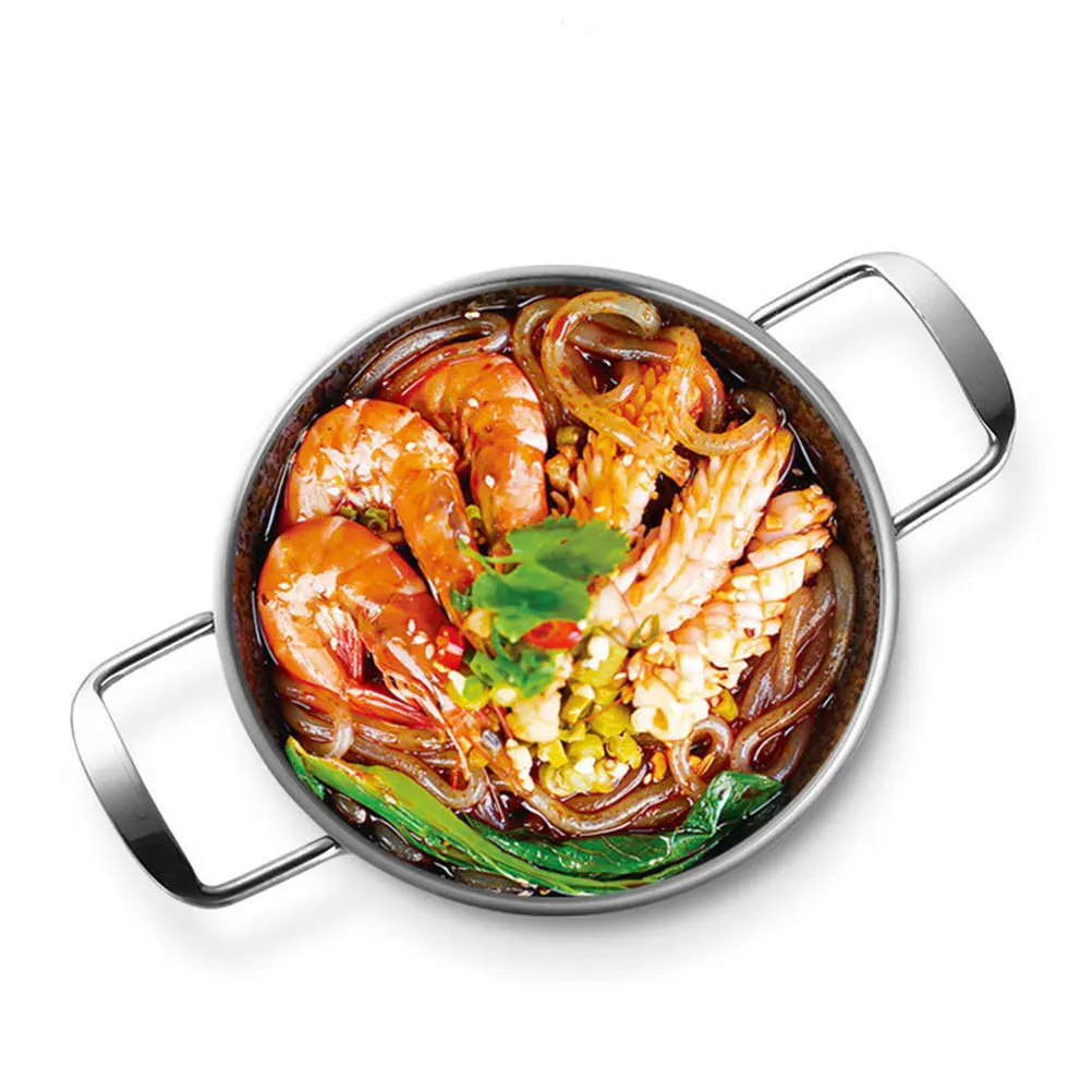 

1pc Stainless Steel Stockpot Binaural Handle Uncoated Heavy Duty Kitchen Ramen Pot Household Noodle Soup Pan Silver