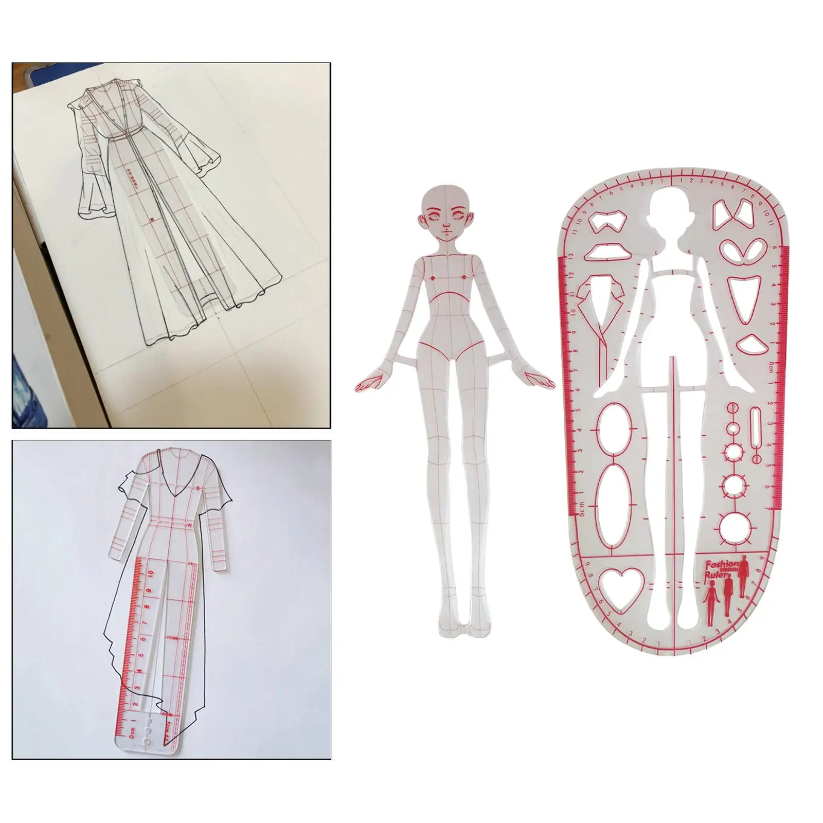 Regla de plantilla de dibujo de moda, vestido claro profesional, regla de Patchwork, diseño de reglas de ilustración de moda, 2 uds.