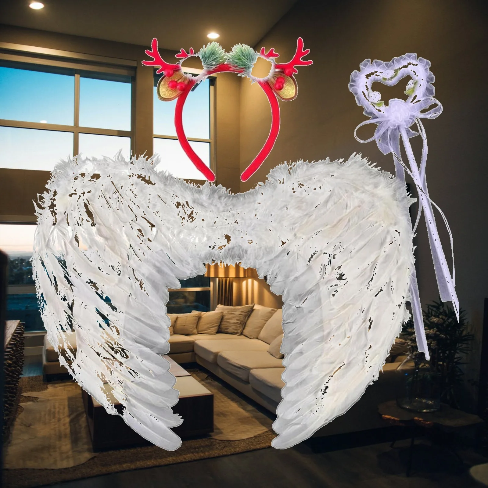 Children Cosplay Wings Soft Feather Angel Costume Kit for Party Photo Shoot Dress Up Play