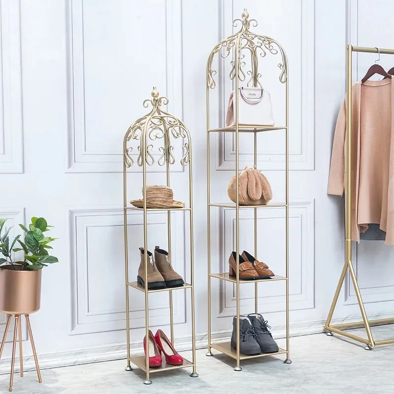 custom.OEM Customizable Modern Multi-Layer Shoe Display Rack Shop Furniture Metal Stand with Bag Storage Display Cabinet