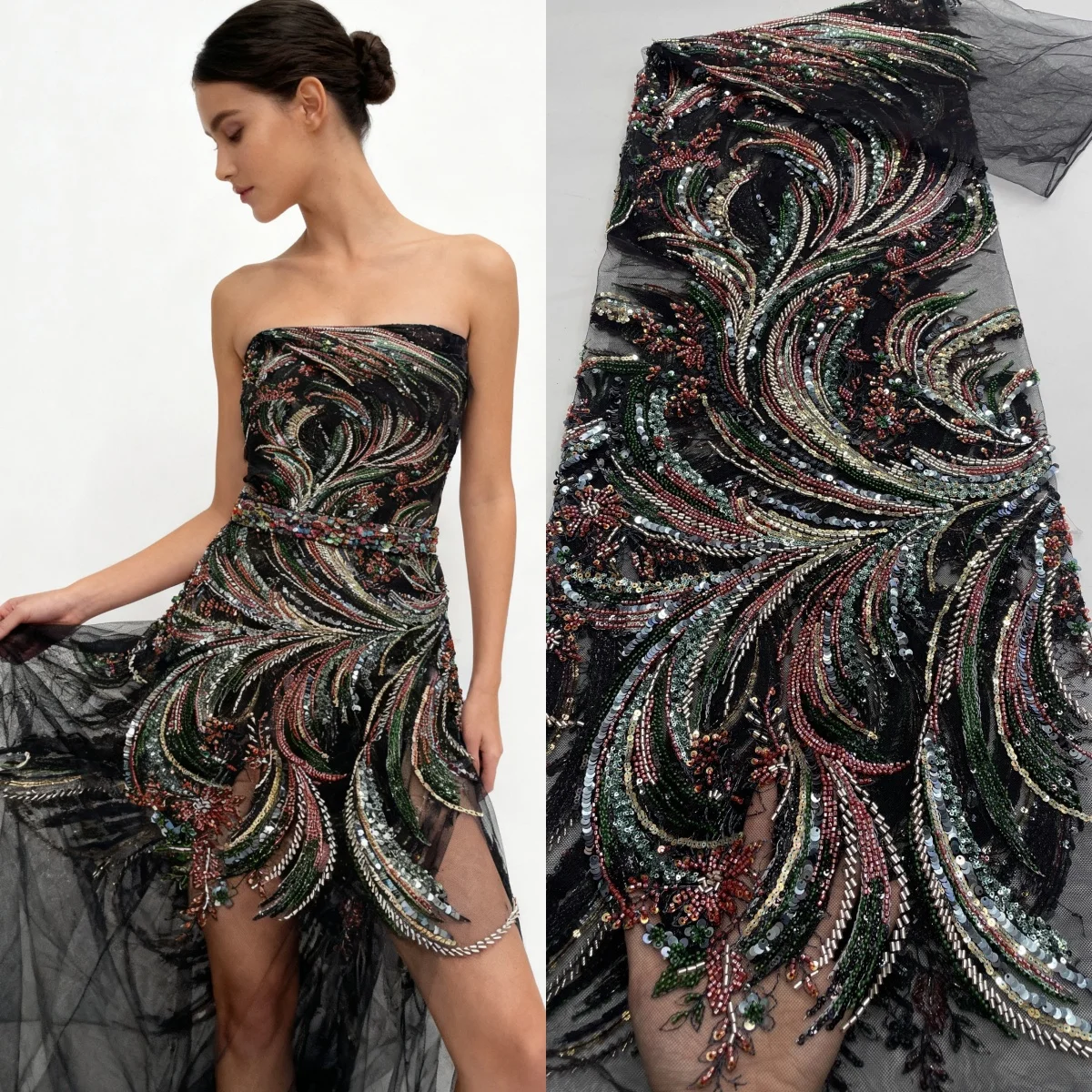 

Новая высококачественная сетчатая ткань для вышивки бисером, вышивка блестками, свадебное платье, банкетное платье, женская одежда, ткань