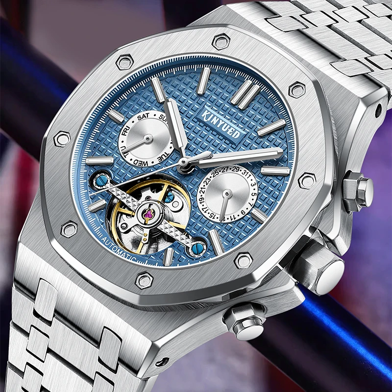 Kinyued-Montre mécanique automatique pour homme, montres-bracelets classiques avec bracelet en acier inoxydable, montres d\'affaires étanches pour