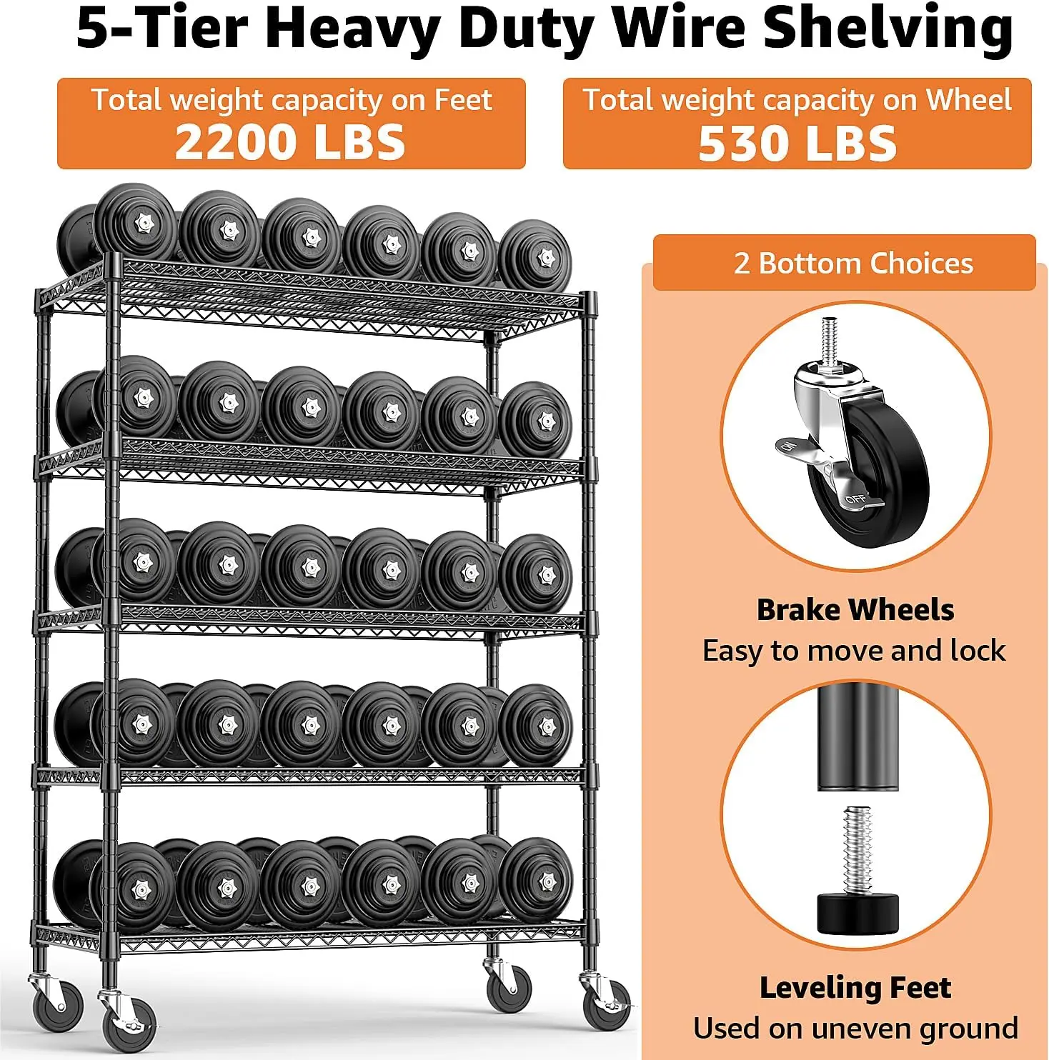 Mzg Garage Shelving 5 Tier Industrial Metal Shelving Units For Commercial, Basement, Pantry, Warehouse, School, Black Heavy