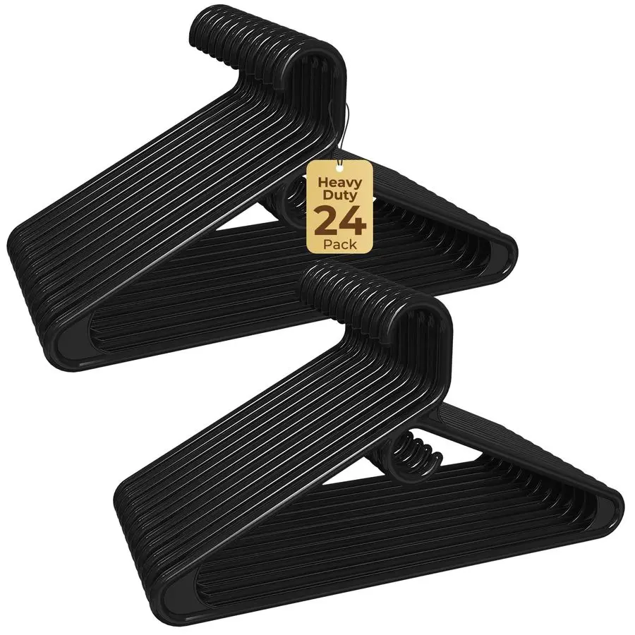 

Качественные пластиковые вешалки для одежды, 24 штуки, сверхпрочные, выдерживают до 9 кг, толстые, прочные, черные, для взрослой одежды, Dura