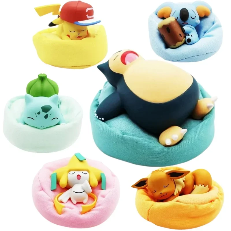 Kawaii Pokemon Pikachu Komala Bulbasaur Sleeping Position Model Anime Figure Genuine Collectible Model Ornaments Toys Kid Gifts