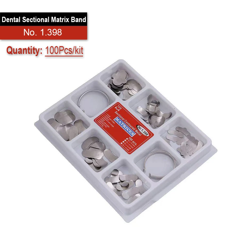 1 Box Dental Sectional Contoured Matrix Band NO.1.330 1.398 Oral Restorative Metal Tools With Spring Clip Rings Spreading Plier