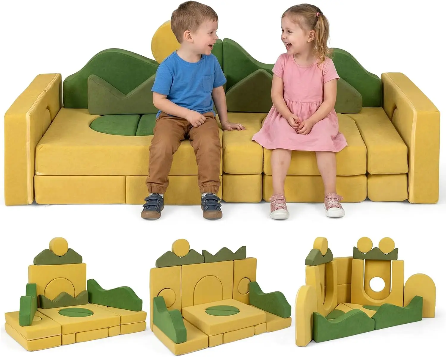 

Modular Kids Play Couch, Mountain Theme Toddler Foam Building Fort for Inspiring Creativity, Convertible Foam and Floor