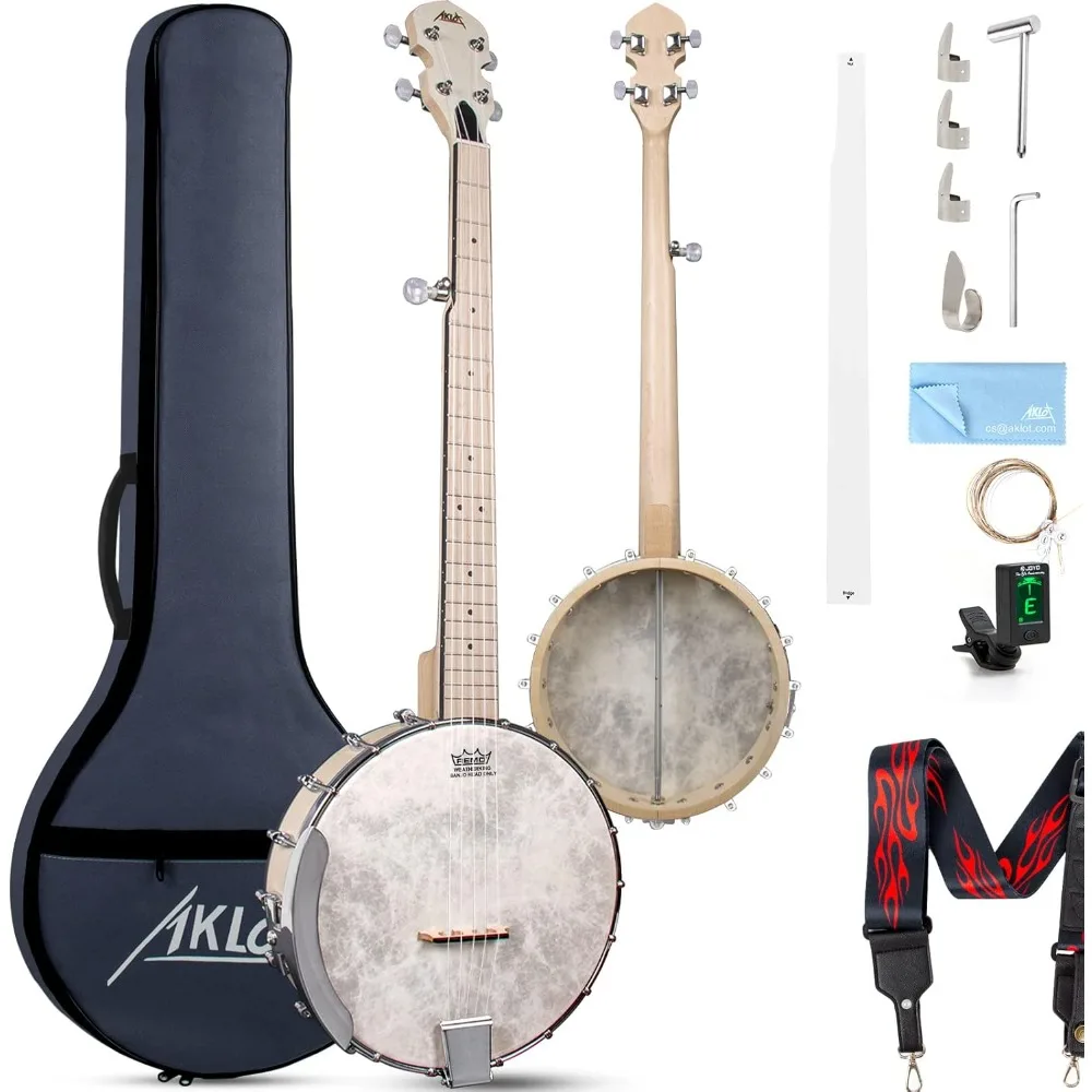 

5 String Full Size Open Back Banjo with Remo Head Maple Body Beginner Kit Includes Tuner Strap Picks Wrench Strings Gig Bag