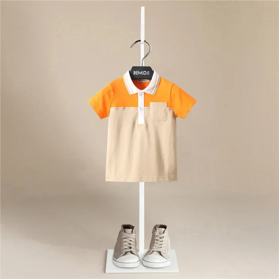 Children Stripes Polo Shirt Double Color Summer New  Version Style Boys Short Sleeves T-shirt Baby Half-sleeved Blouse 2-6Years