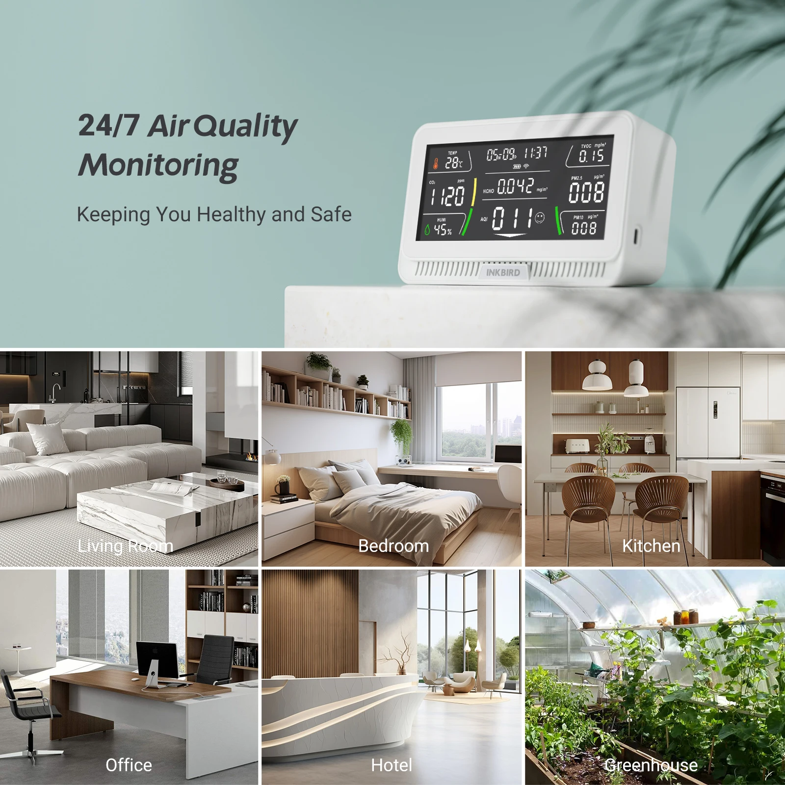 Inkbird 10-in-1 wifi Luftqualität tester co2 tvoc hcho aqi pm2.5 pm10 Temperatur Luft feuchtigkeit Zeit Datum Luftqualität monitor