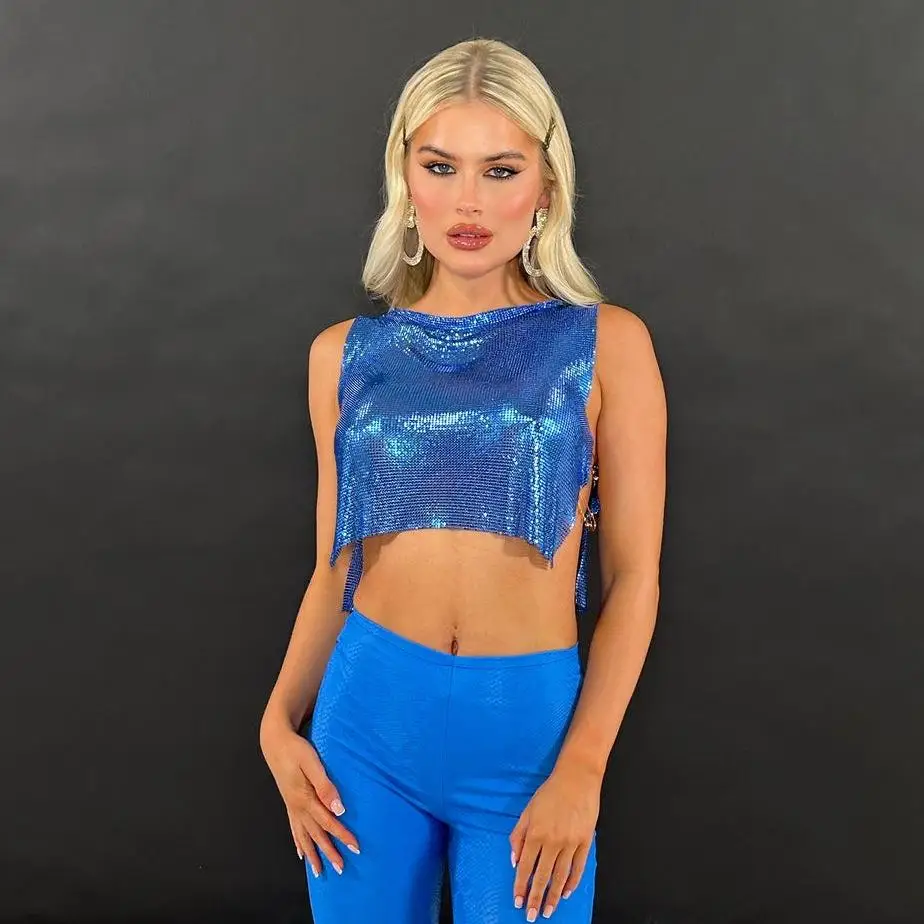 

Metallic Sequin Crop Top Women's Festival Sle Sexy Vest Cross-Border New Arrival Cleanfit 3D Element No Brand Faion