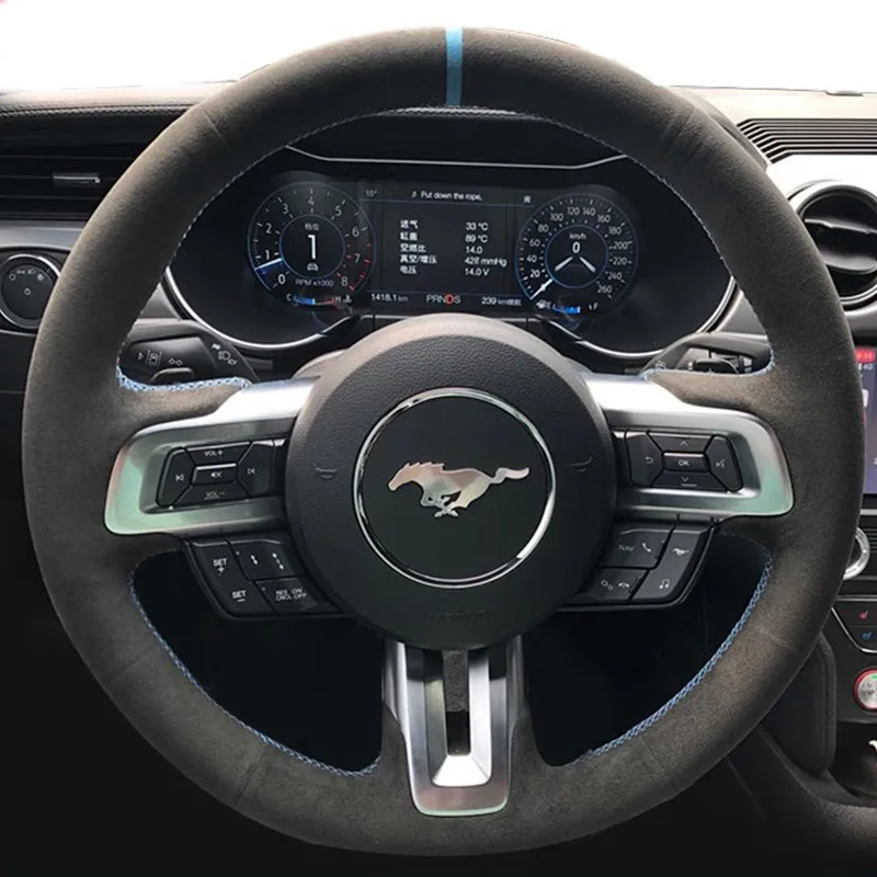 For Ford Mustang Mustang GT 2015-2020 auto parts Hand Stitched Non-Slip wear-resisting suede car Steering Wheel Cover