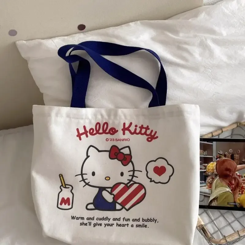 

Kuromi Hello Kitty's косметичка Sanrios сумка для покупок холст аниме рисунок Kawaii мультфильм большая вместительная сумка на одно плечо