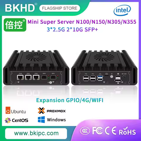 BKHD New H31F Dual Port 10G SFP+ Fiber Ports Mini PC Network Appliance Server N100/N150/N305/N355 3x RJ45 2.5G 4G GPIO 4K DP HD
