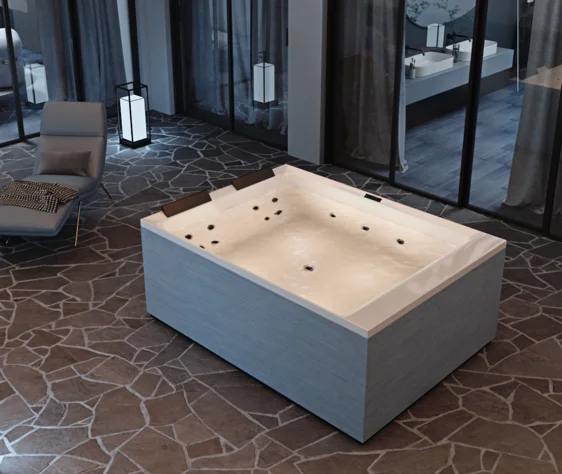 2-Person Modern Acrylic Whirlpool Spa Tub Large Indoor Outdoor Overflow Hot for Jacuzzi Massaging Bathtub for Relaxation