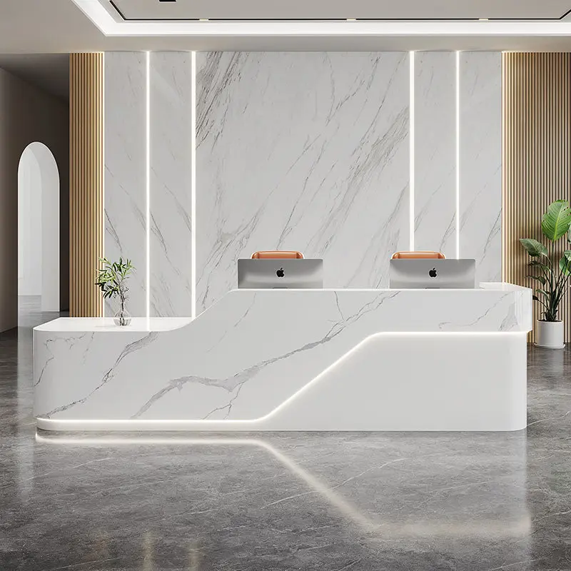 

Shelves Modern Reception Desks Aesthetic Industrial Beauty Company Reception Desks Display Welcome Scrivania Trendy Furniture