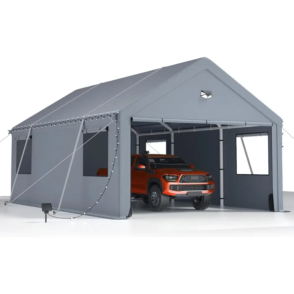 12x20 Heavy-duty Carport - Super Portable Carport Garage with Rolling Shutter Windows and Year-round Waterproof Fabric