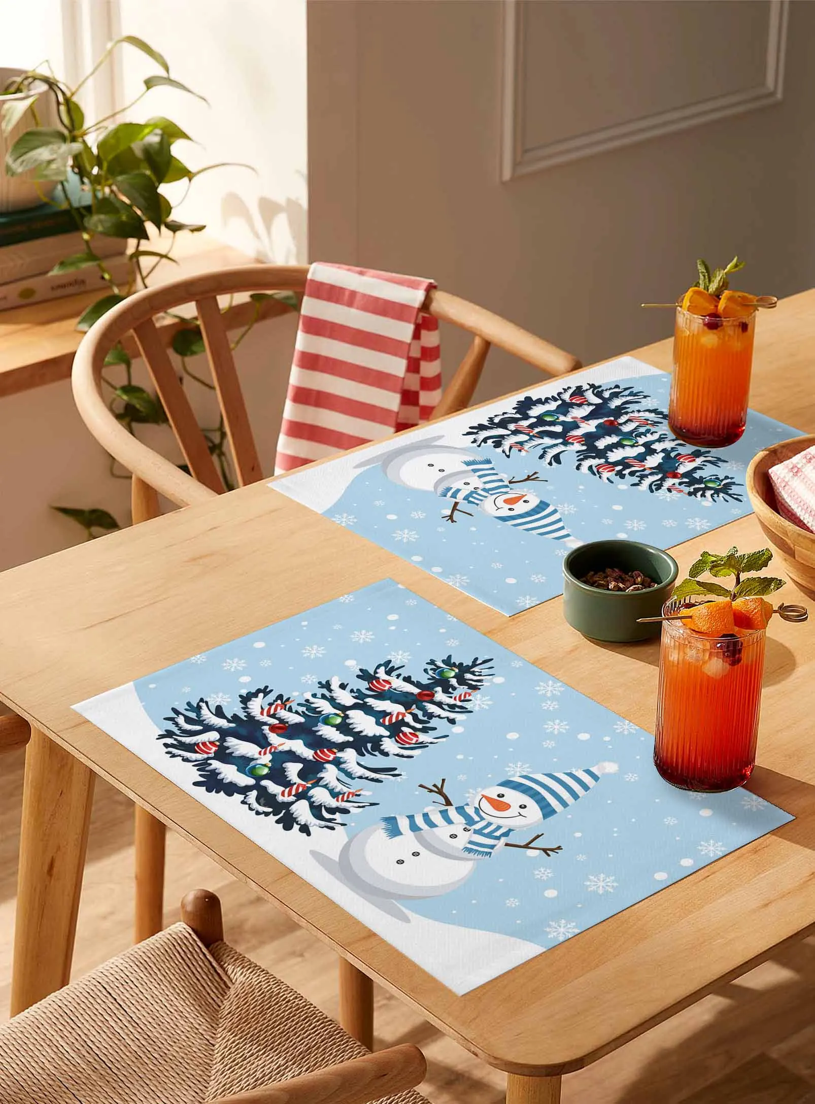 

4/6 Pcs Blue Christmas Snowman Placemat Wedding Party Dining Decor Linen Table Mat Kitchen Accessories