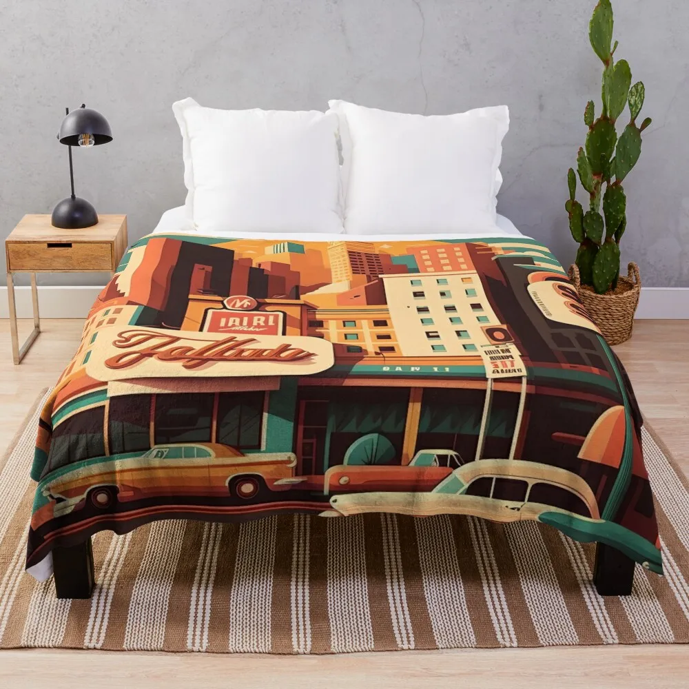 Theater District: Retro Charm of the 50s Throw Blanket blankets and throws decorative Cute Beach Blankets