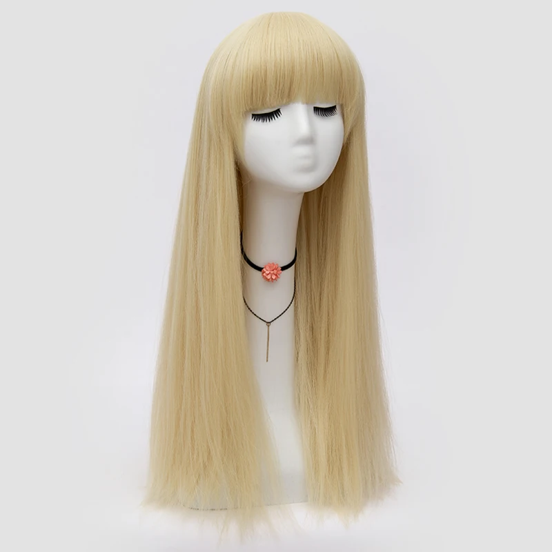 Blonde Long Straight With Bang Synthetic Wig Heat Resistant for Women Cosplay Halloween Party