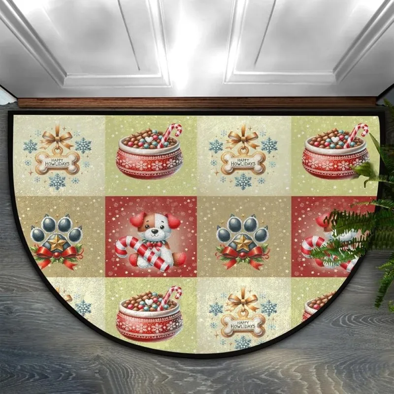 Christmas Doormat Semicircle Red Flower NonSlip Felt Rug Poinsettia Floral Entrance Floor Mat Indoor Welcome Carpet Home Decor