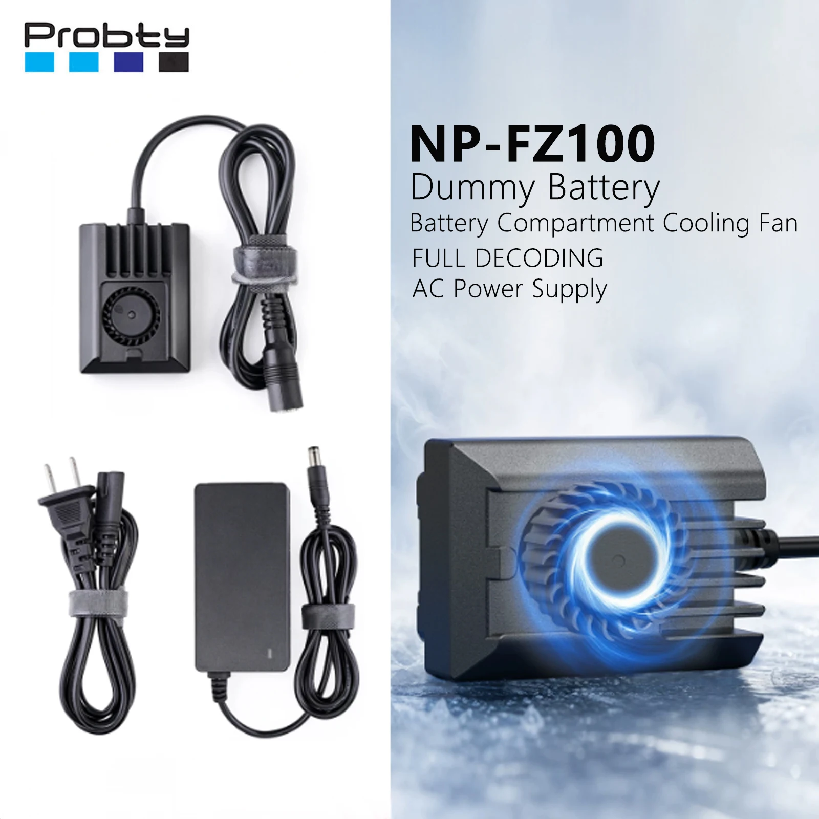 Probty NP-FZ100 Dummy Battery Power Supply Adapter Kit for Sony A7 V, A7R V, A7 IV, A7R IV, A7 III, A7S III, A7R III, FX3 FX30