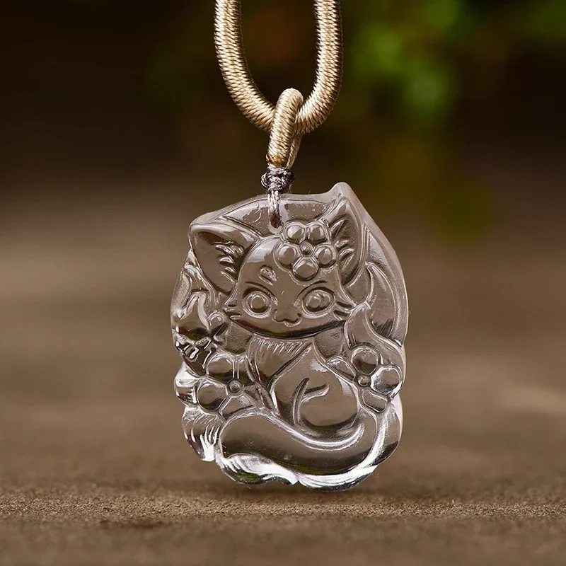 White Natural Crystal Pendants Carved Plum Blossom Fox Rope Sweater Chain Necklace Lucky For Women Gift Fashion Jewelry